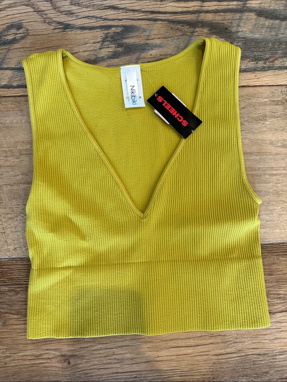 Nikibiki Ribbed V-Neck Crop Top - Chartreuse Green